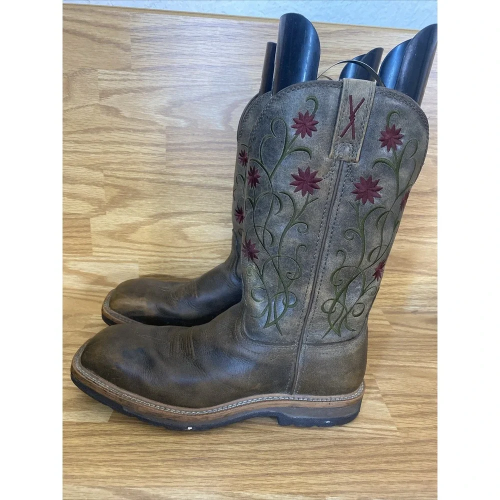 Twisted X Women's 9 B Leather Floral Steel Toe Square Toe Cowgirl Work Boots